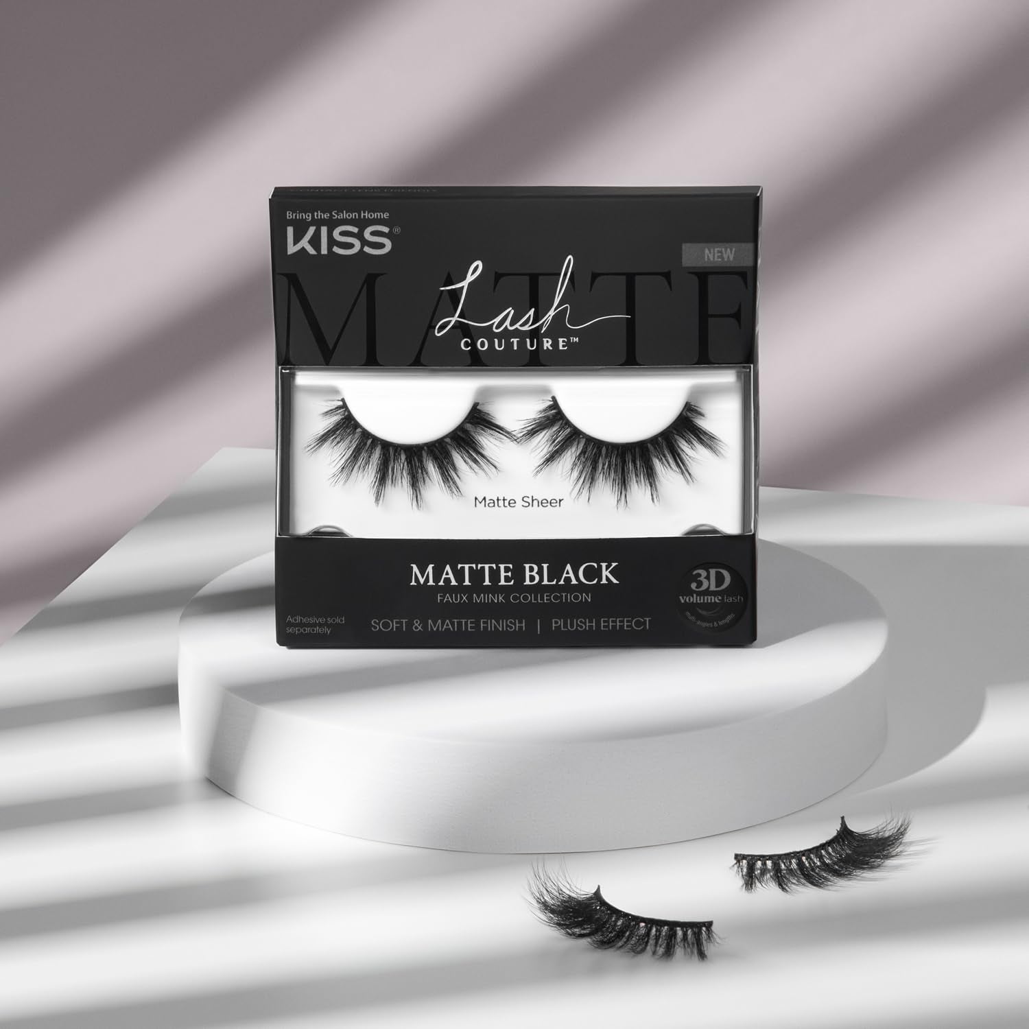 KISS Lash Couture Matte Black Faux Mink Collection, False Eyelashes 1-Pack, Soft Real Mink Texture & Matte Finish, High Impact Color, 3D Volume, Knot-Free Lash Band, Reusable, Matte Sheer, 1 Pair