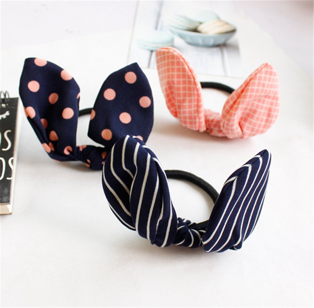 Casualfashion 12Pcs Lovely Rabbit Ear Hair Bow Ties Hairband Ponytail Holders