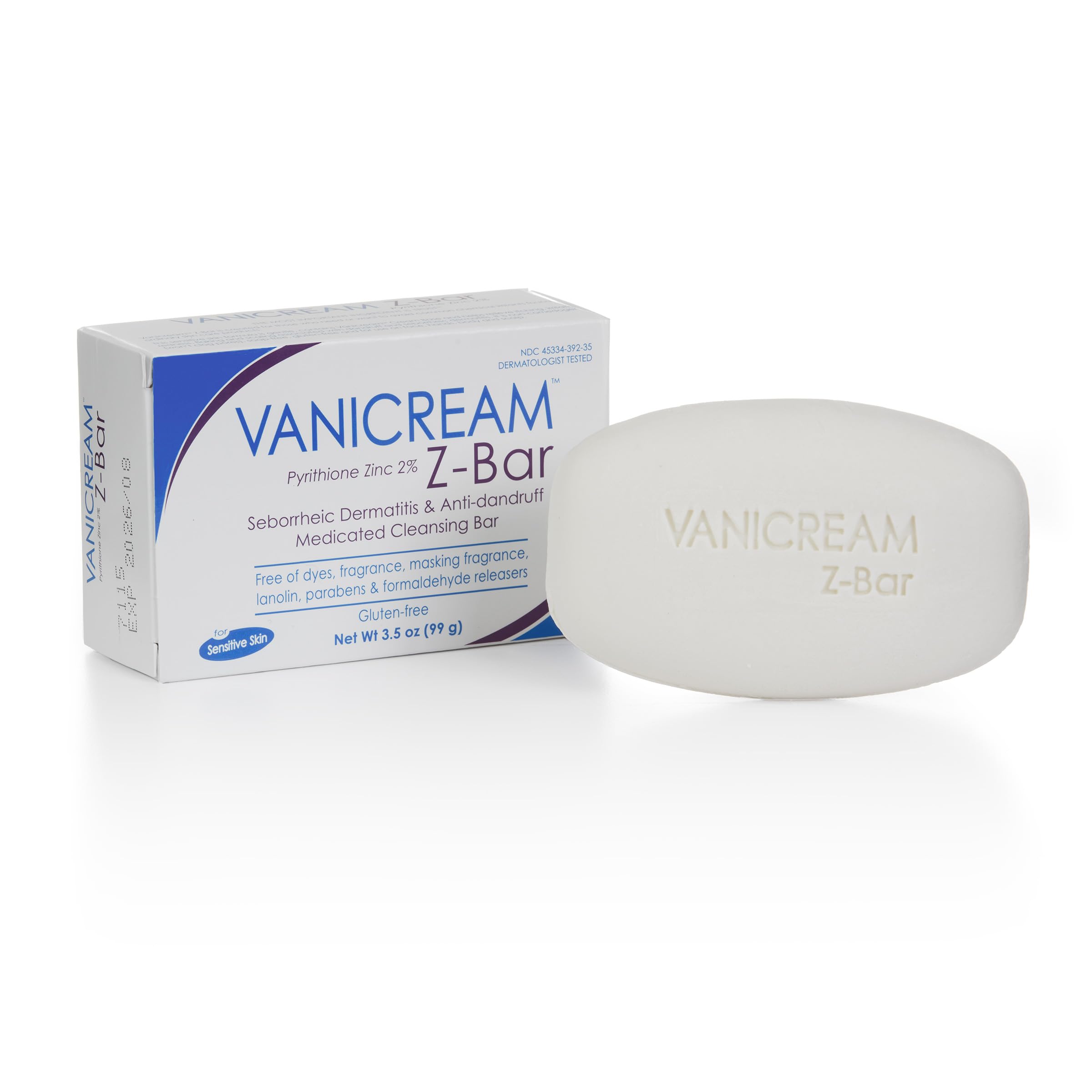 Vanicream Z-Bar, Seborrheic Dermatitis & Anti-dandruff Medicated Cleansing Bar, 2% Pyrithione Zinc Z-Bar Helps Relieve Itching, Redness and Flaking, 3.5 OZ