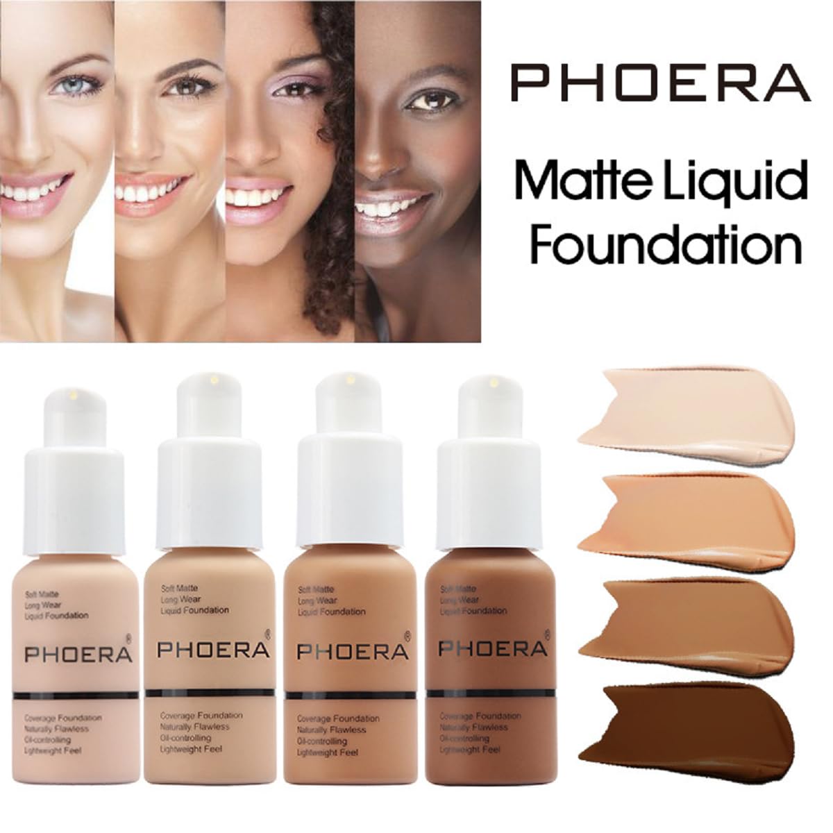 2 Pack PHOERA Foundation,Full Coverage Foundation, Concealer Foundation Full Coverage Flawless New 30ml PHOERA 24HR Matte Oil Control Concealer(103 Warm peach)