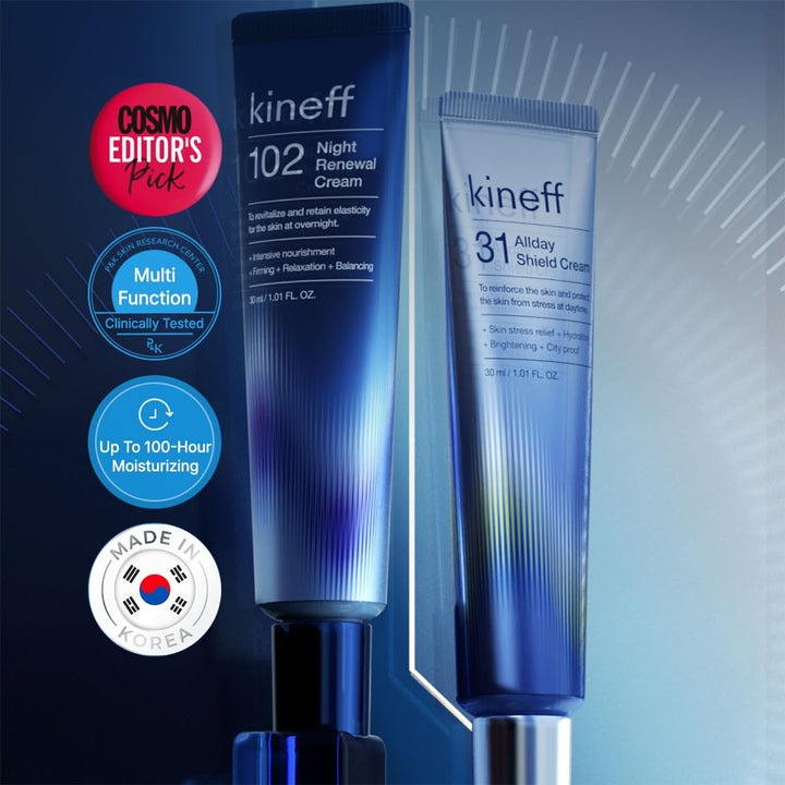 Kineff Dermacycle Program All-day & Night 2-Pack Cream for Face, 31 All-Day Shield Cream & 102 Night Renewal Cream, Centella Asiatica and Niacinamide, Korean Skincare (New Package)