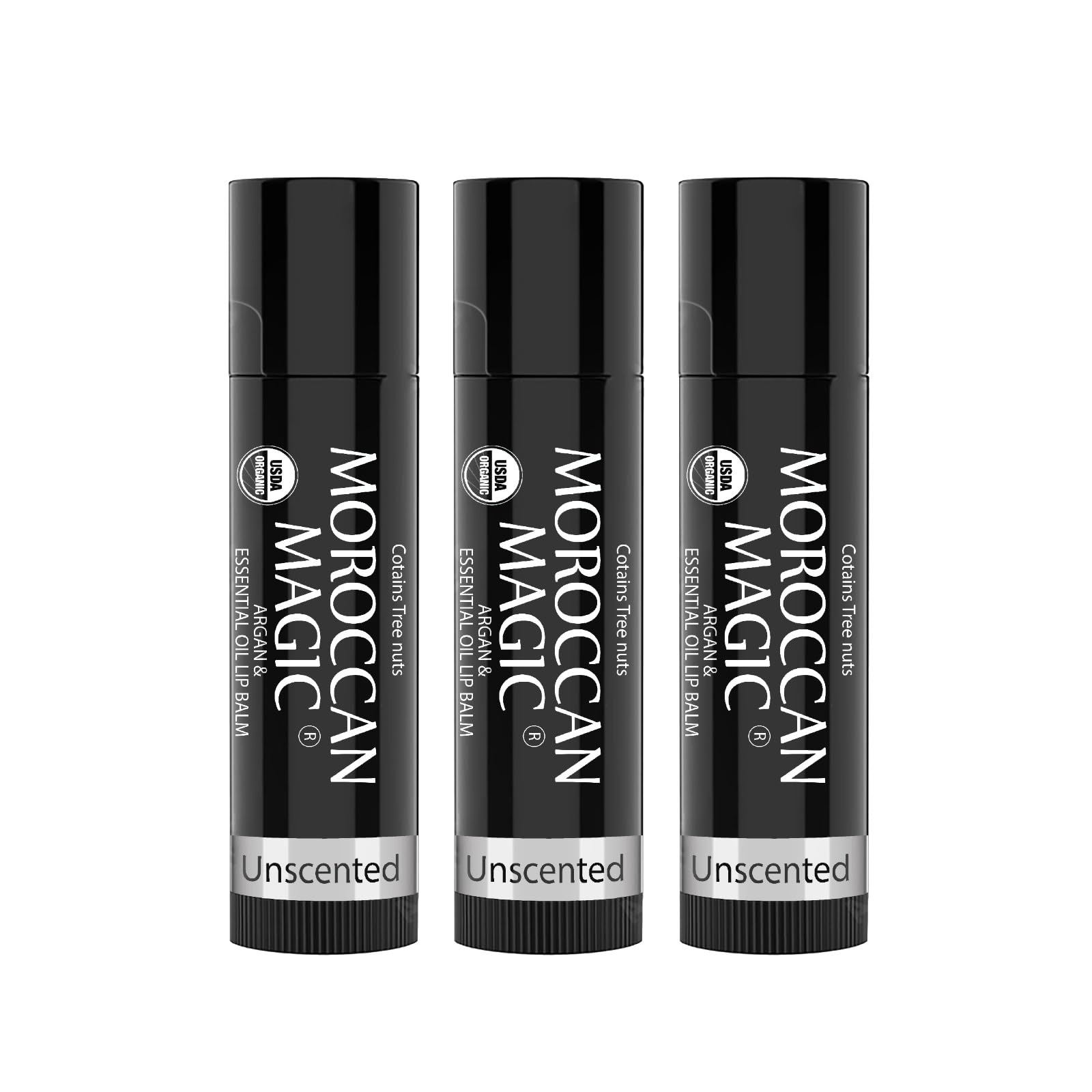 Moroccan Magic Organic Unscented Lip Balm 3 Pack | Made with Natural Cold Pressed Argan and Essential Oils Lip Balm | Smooth Application | Non-Toxic, Cruelty Free