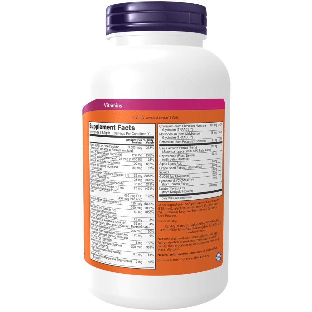 NOW Foods AdamTM Men's Multiple Vitamin -Softgels,180 Count (Pack of 1)