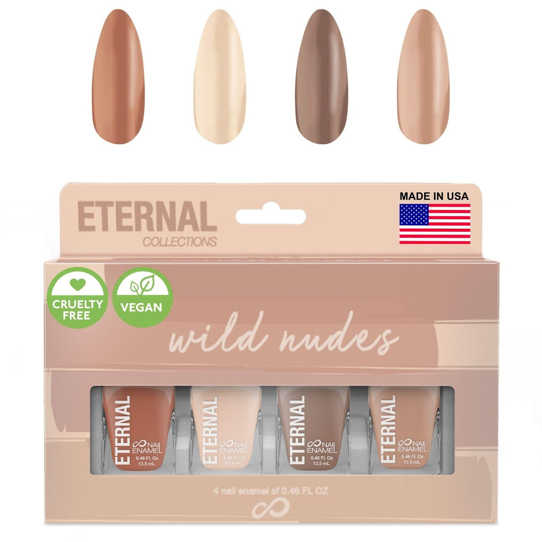 Eternal 4 Collection ââ‚¬â€œ Set of 4 Nail Polish: Long Lasting, Mirror Shine, Quick Dry, Neutral Colors (Wild Nudes)