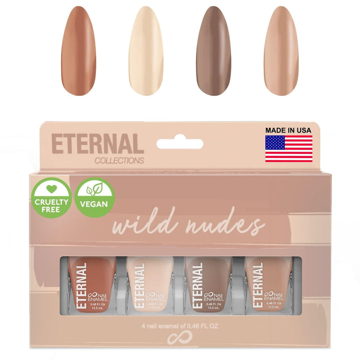 Eternal 4 Collection ââ‚¬â€œ Set of 4 Nail Polish: Long Lasting, Mirror Shine, Quick Dry, Neutral Colors (Wild Nudes)