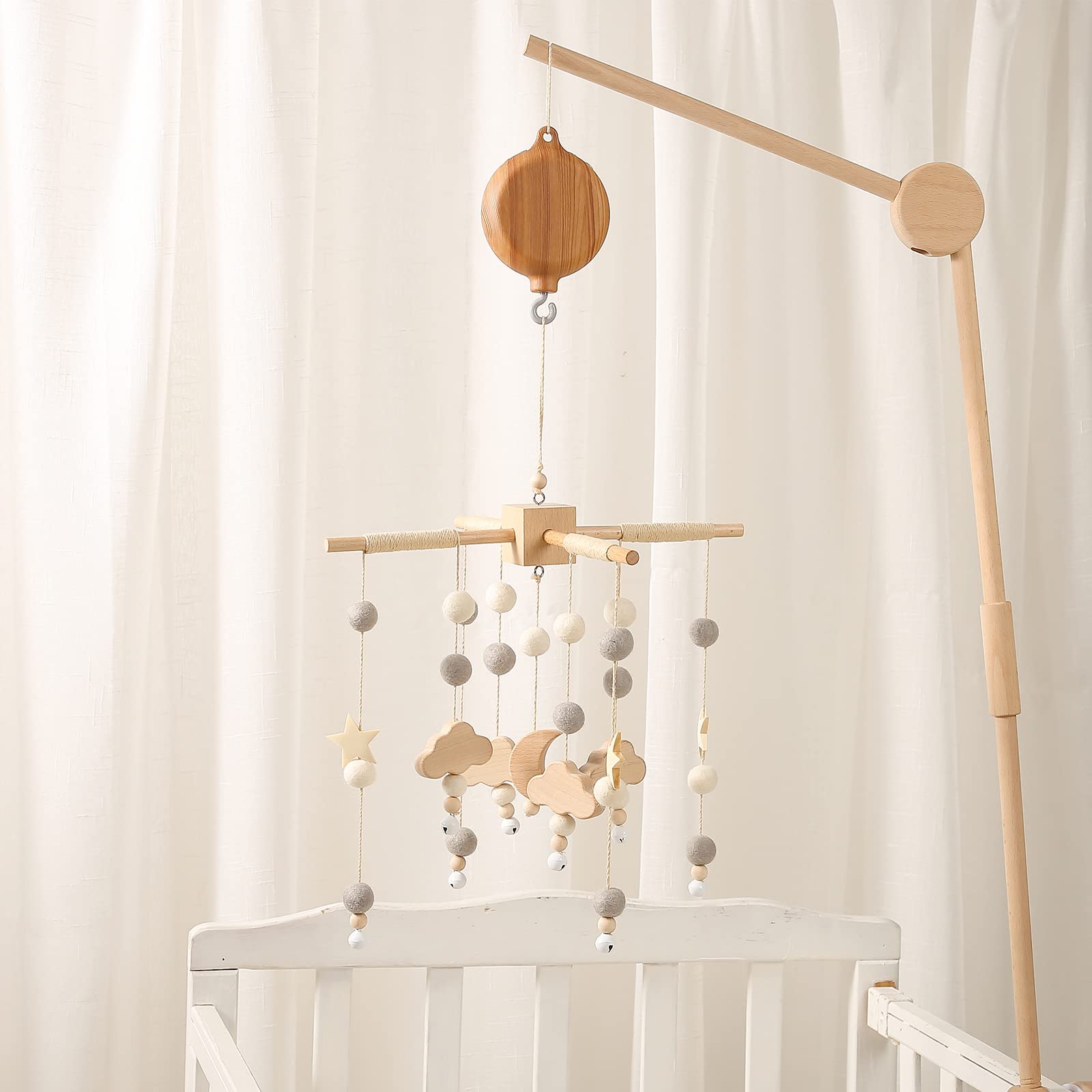 Baby Crib Mobile Musical Box - Mobile Rotary Music Box Imitation Wood - Music Box with Rotating Hook -Crib Mobile Motor Battery Operated Plays 35 Tunes Crib Toys Attachments (Without Arm)