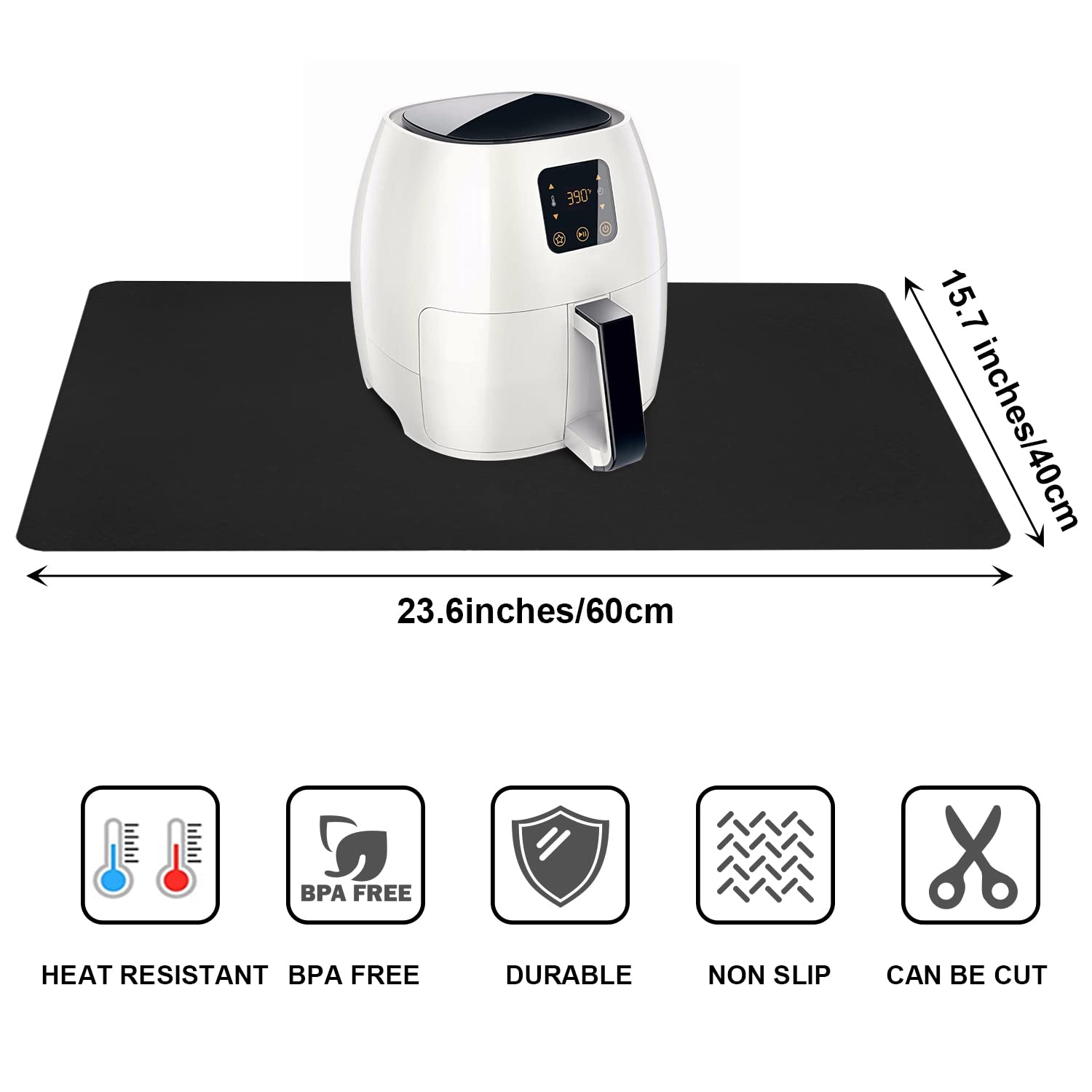 Food Grade Silicone Mats for Kitchen Counter - Countertop Protector Mat Heat Resistant Mat for Air Fryer, Non-Slip Kids Dinner Table Placemat, Nonstick Silicone Mat for Pastry, Baking, Black 1 Pack