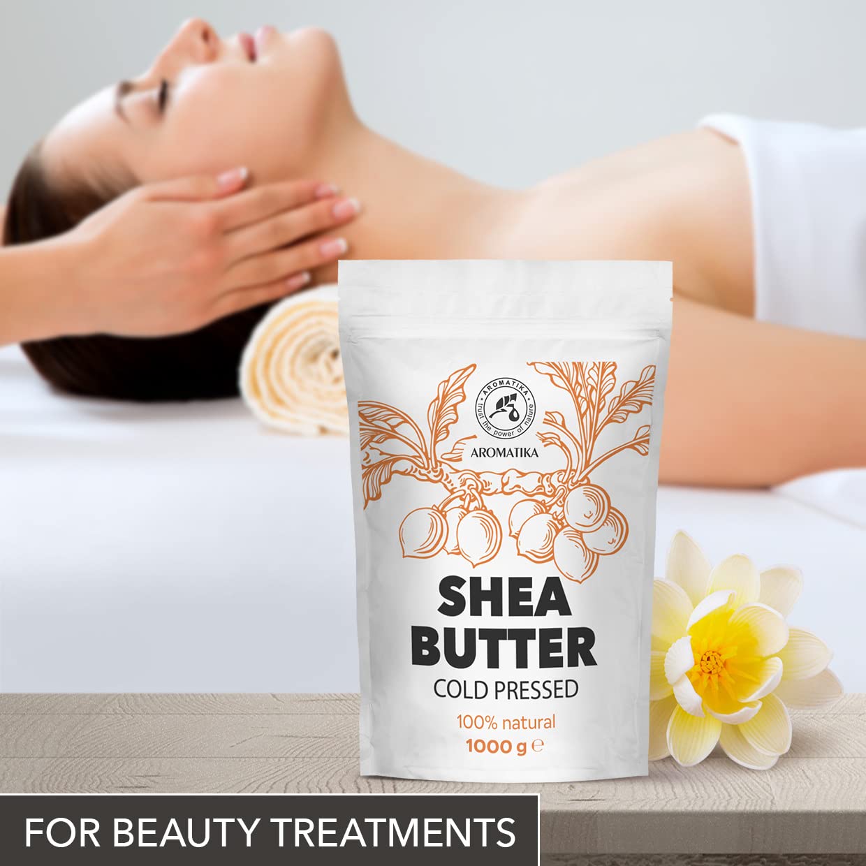 AROMATIKA Shea Butter 35 Oz - Unrefined Raw/Pieces - Africa - Ghana - 100% Pure Shea Butter Body Butter - Cosmetic Grade - for Hair Skin Lip Face Feet Body Care