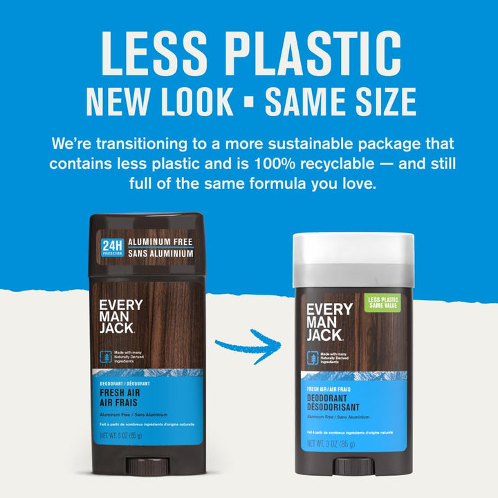 Every Man Jack Fresh Air Men’s Deodorant - Stay Fresh with Aluminum Free Deodorant For all Skin Types - Odor Crushing, Long Lasting, with Naturally Derived Ingredients - 3oz (2 Pack)