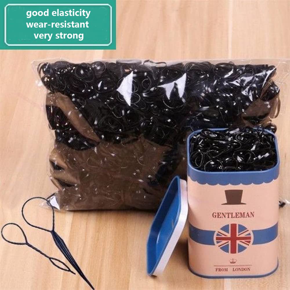 2000 PCS Black Hair Accessories Set: Mini Elastic Ponytail Bands, Non-Slip Small Ties for Girls, Soft Rubbers with 2 Topsy Tail Tools
