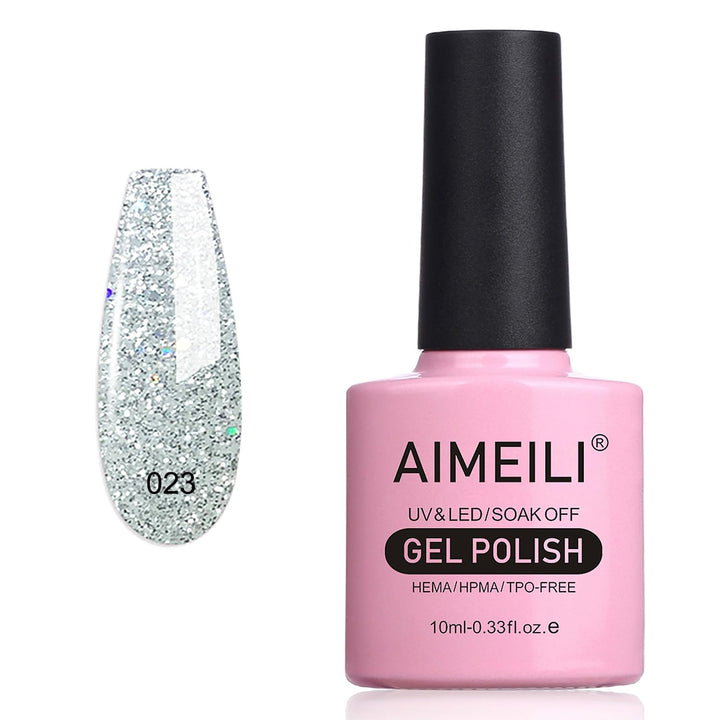 AIMEILI Soak Off UV LED Gel Nail Polish - Silver Glitter Explosion (023) 10ml