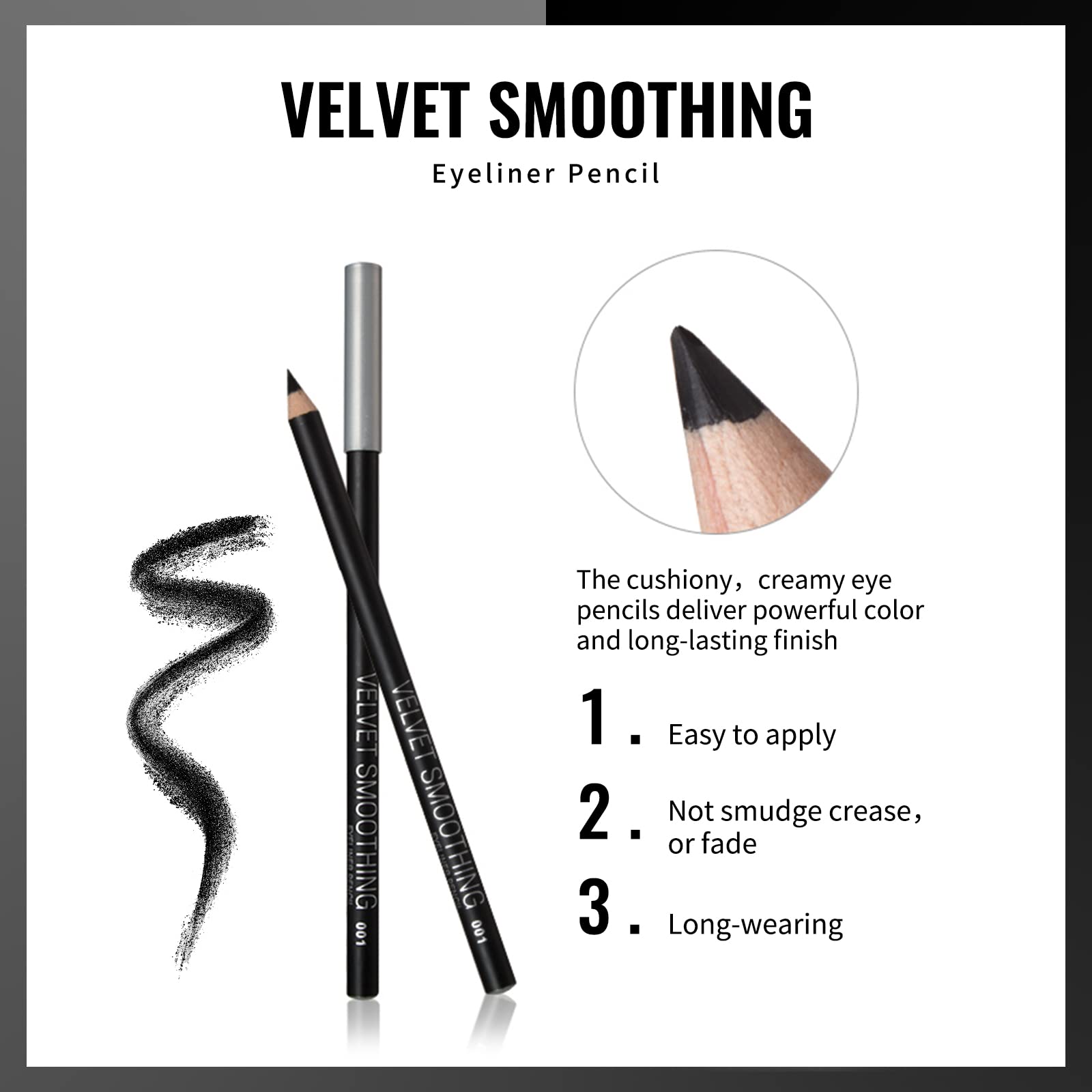 12PCS Erinde Black Eyeliner Pencil Set, 2 in 1 Soft Eyeliner pencil & Eyeshadow pencil Waterproof Natural Matte Hypoallergenic Eyeliners Black Makeup Pencils, Easy to Color, Long Lasting, Ideal GIFT