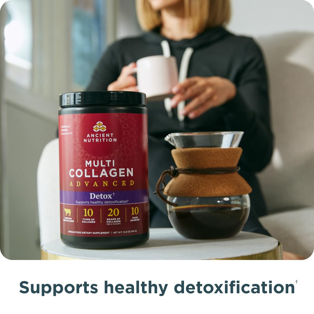 Ancient Nutrition Advanced Collagen Powder Protein Detox with Probiotics and Vitamin C, Unflavored, Hydrolyzed Collagen Peptides Supports Healthy Detoxification and Gut Support, 36 Servings