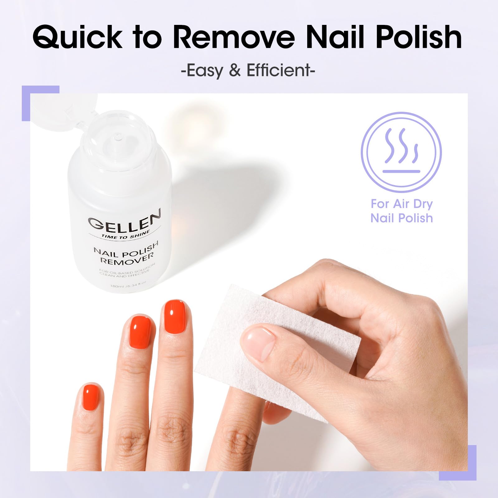 Gellen Nail Polish Remover, Non Acetone Nail Polish Remover for Quick Dry Nail Polishes, Gentle Polish Remover Pump, Ultra-Powerful Clear Fingernail Polish Remover, 6.09 Fl Oz