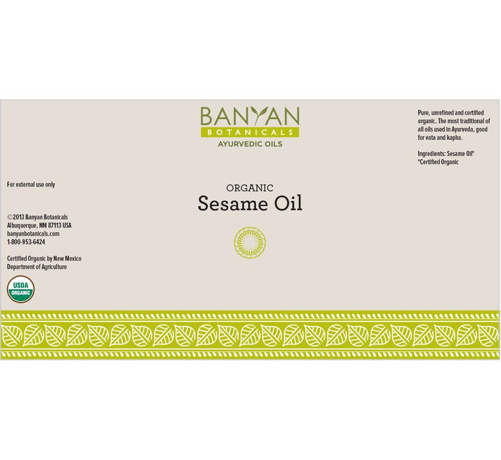 Banyan Botanicals Sesame Oil, Certified Organic, 16 oz - Pure, Unrefined - The Most Traditional of All Oils Used in Ayurveda, Good for Vata and Kapha
