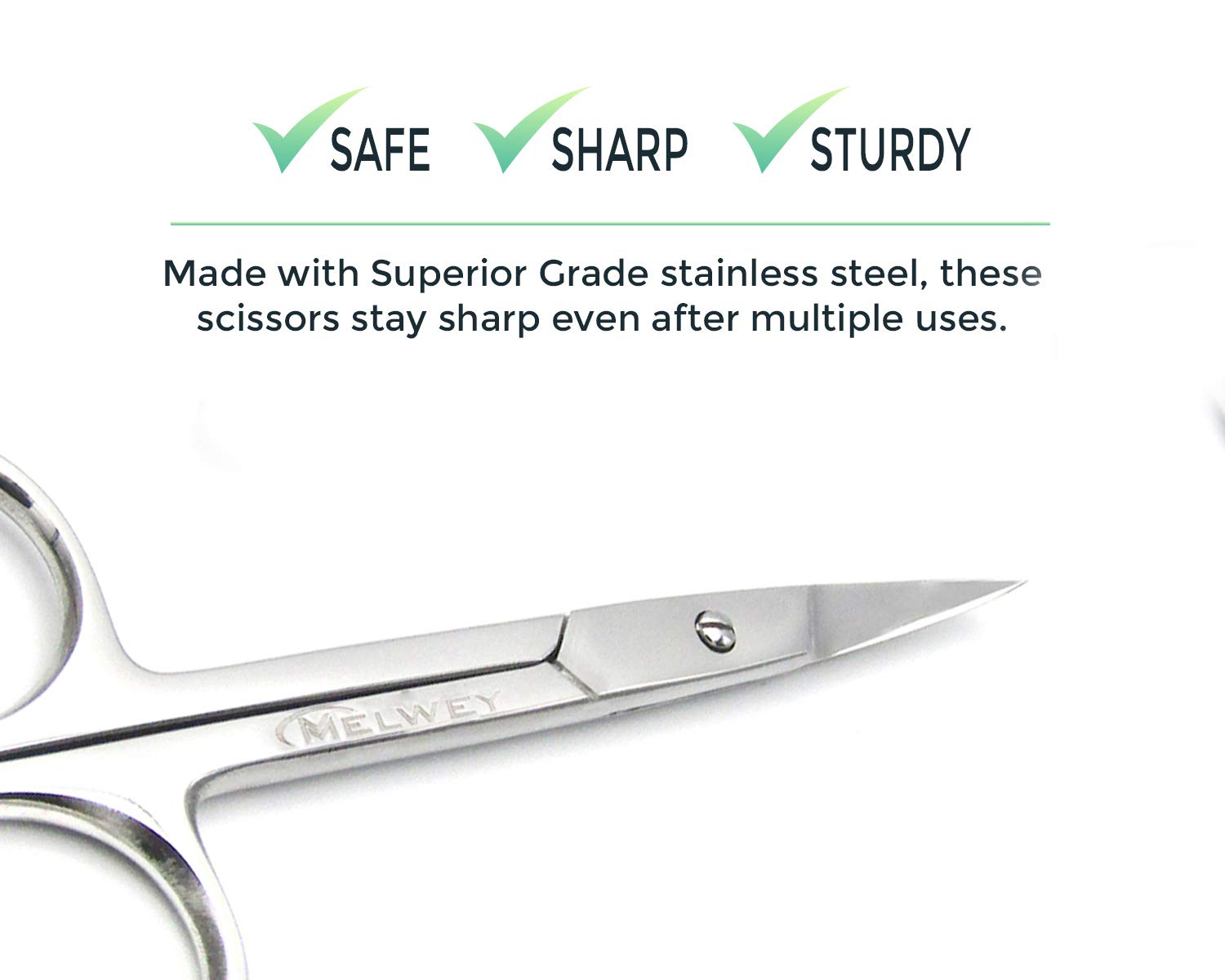 Melwey Eyebrow Scissors & Small Cuticle Scissors, Curved Blade Manicure TSA Scissors. Stainless-Steel Scissors for Eyelashes, Facial Hair, Pubic, Men Moustache & Beard.