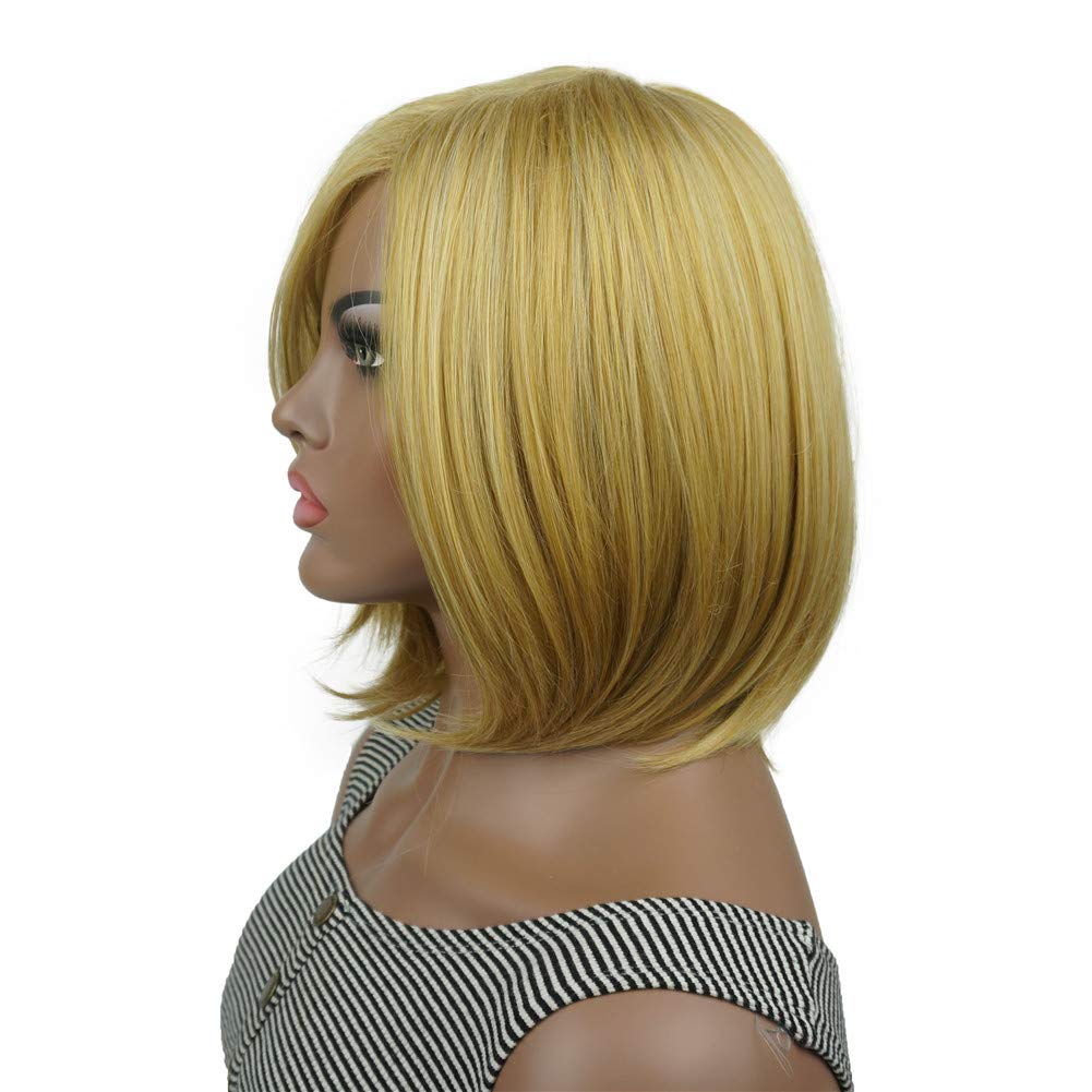 Aimole Women's Medium Length Straight Bob Wigs Blonde Synthetic Wig Full Capless Hair