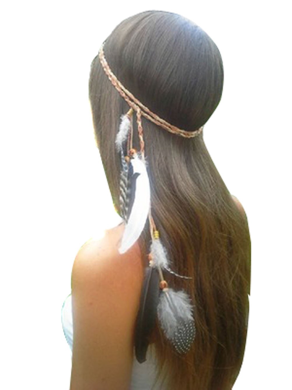 Women Lady Girls BOHO Peacock Feather Hairdressing Hair Band Head Band Folk Style Indian Handmade Headband Hair Hoop Headpiece Headwear Accessory