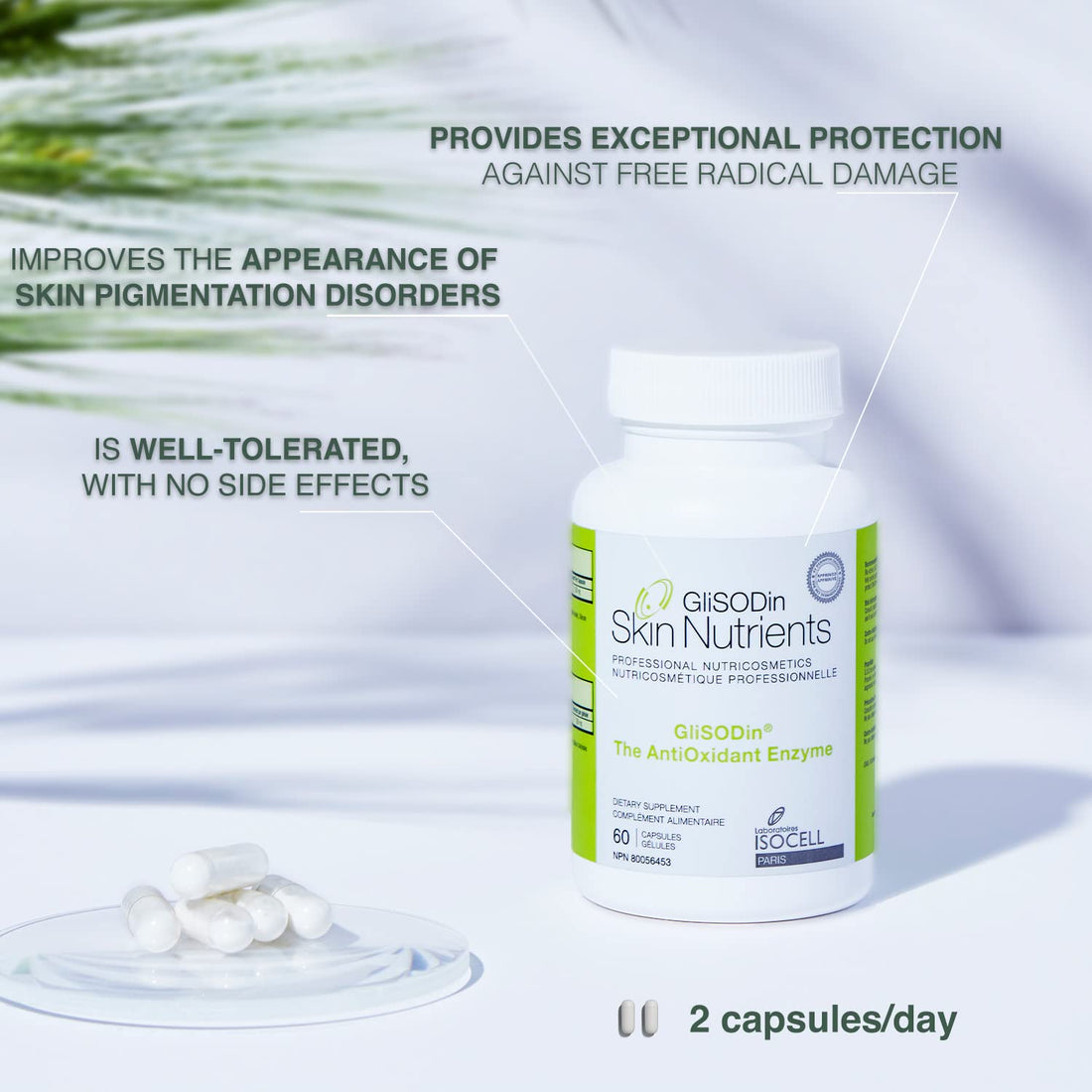 GliSODin Skin Nutrients The Antioxidant Enzyme – Protection Against Free Radical Damage - Reduces Oxidative Stress - 60 capsules – 1 Month Supply