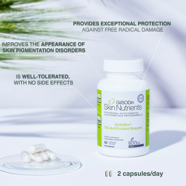 GliSODin Skin Nutrients The Antioxidant Enzyme – Protection Against Free Radical Damage - Reduces Oxidative Stress - 60 capsules – 1 Month Supply