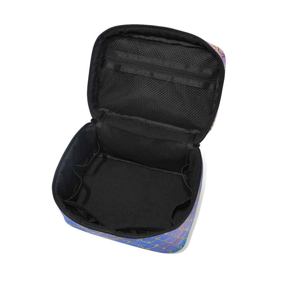 ZOEO Makeup Train Case Purple Mermaid Scales Marble Fish Light Summer Gold Korean Carrying Portable Zip Travel Cosmetic Brush Bag Organizer Large for Girls Women