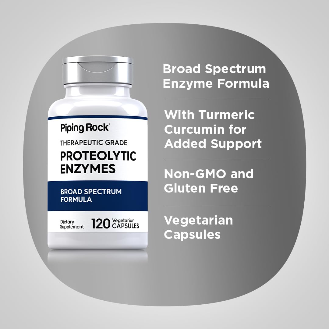 Piping Rock Proteolytic Enzymes Supplement | 120 Capsules | Broad Spectrum Complex | Vegetarian, Non-GMO, Gluten Free