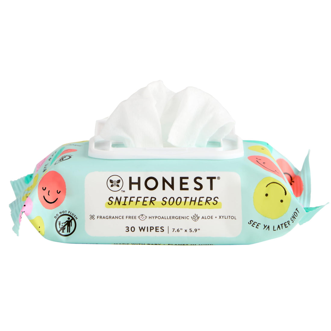 The Honest Company Plant-Based Snot Removing Wipes | Soothing Nose + Face Wipes with Aloe | Hypoallergenic for Sensitive Skin, EWG Verified | Fragrance Free, 30 Count
