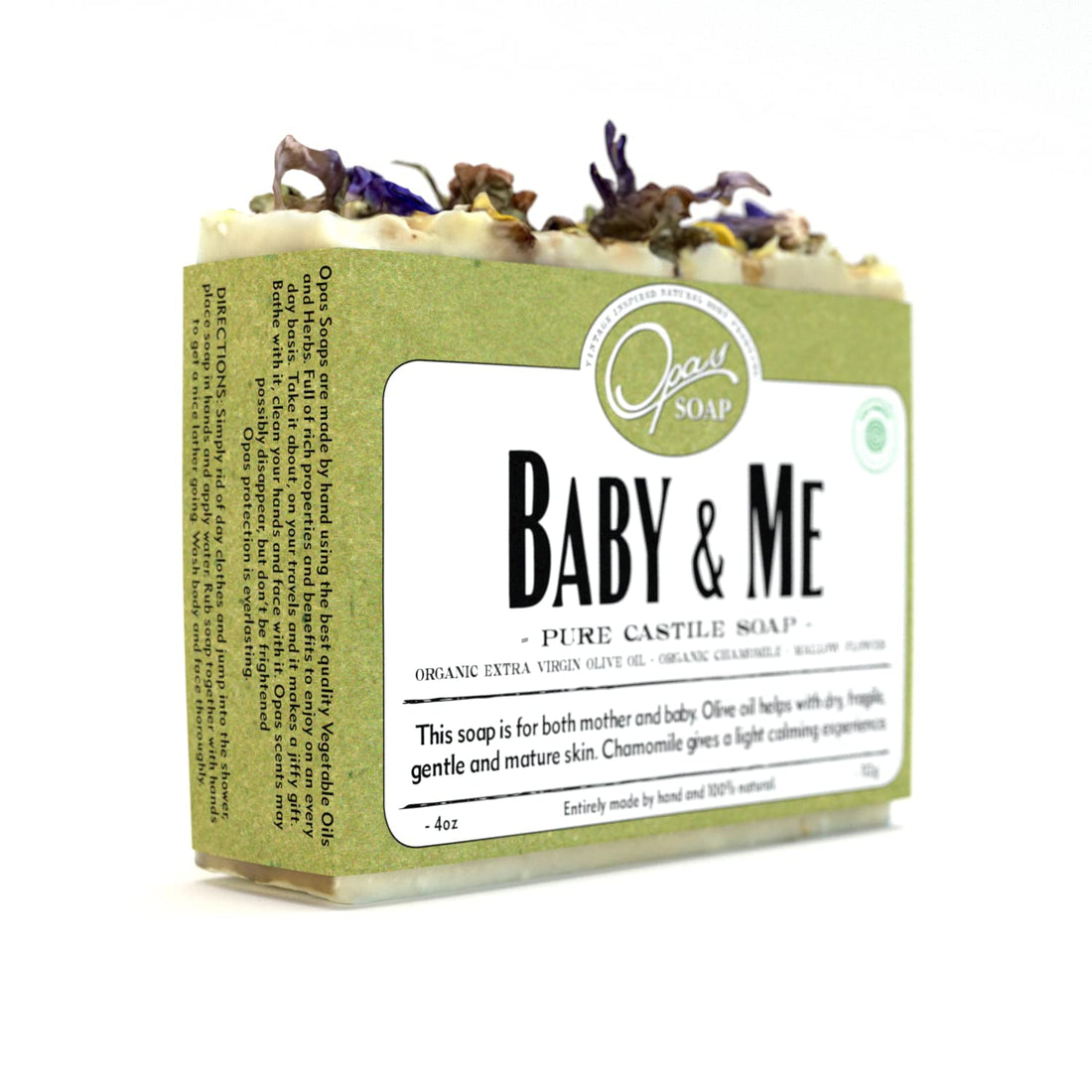 Opas Soap - 100% Natural Baby & Me Fragrance Free Castile Olive Organic Oil Soap with Chamomile