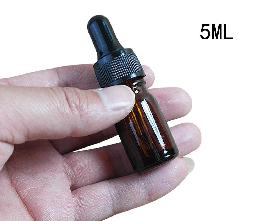 12 PCS Empty Refillable 5ML Amber Glass Droppers Essential Oil Bottles Aromatherapy Cosmetics Elite Fluid Container Jar Pot Holder with Glass Eye Dropper and Black Caps