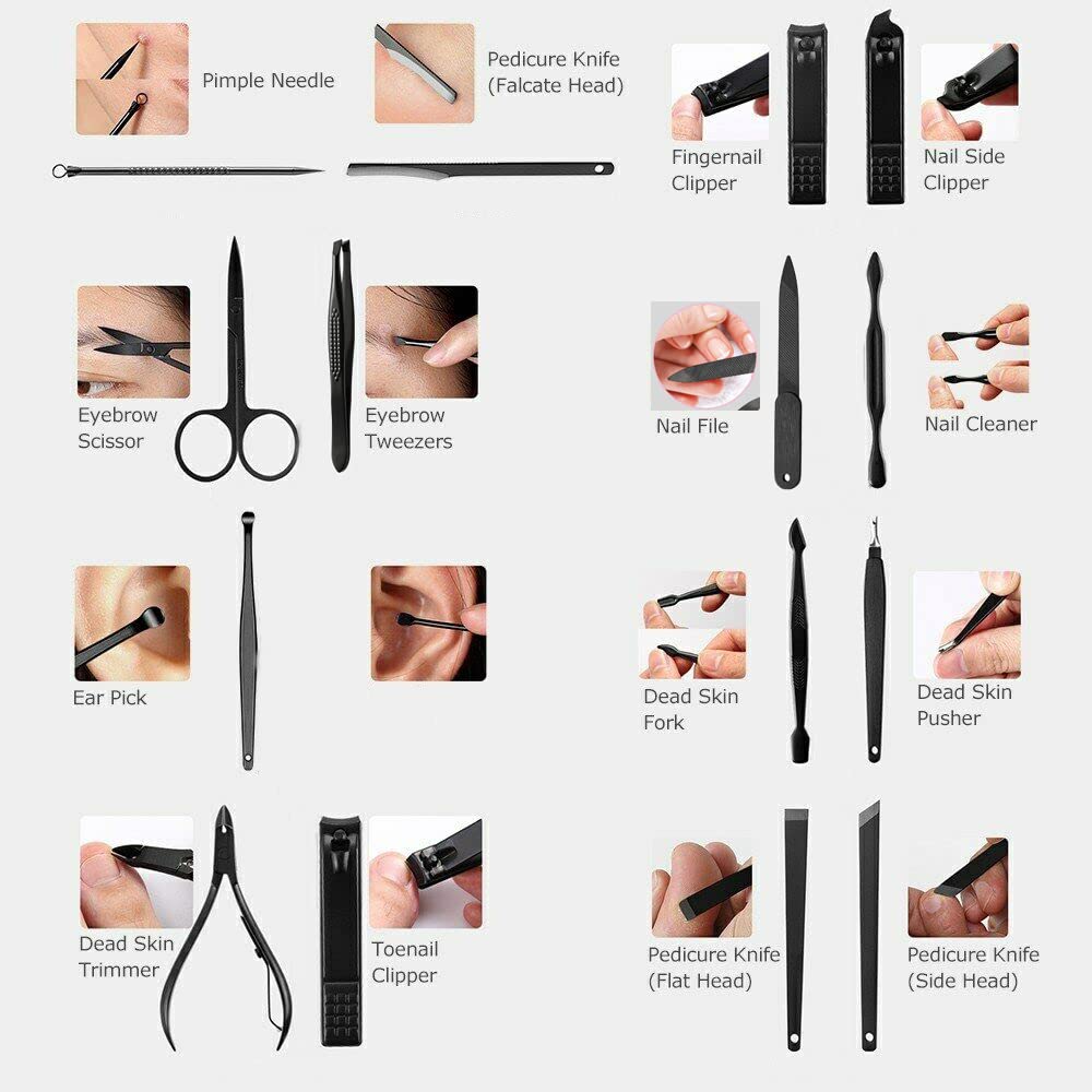 Manicure Pedicure Set 16 Pieces Stainless Steel Nail Clipper Professional Personal Care Tool with Leather Case, Gifts for Men/Women (Brown)