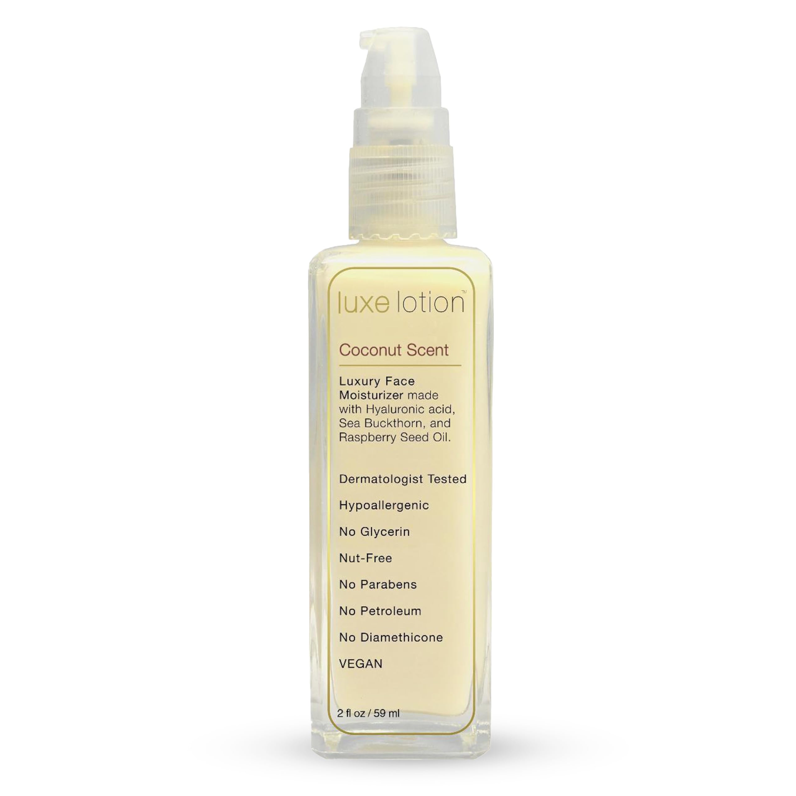 LUXE LOTION 2 oz -Luxe Beauty- Hyaluronic Acid Luxurious Moisturizer Vegan/Organic Ingredients - No Glyerin. No Alcohol. No Parabens. No Mineral Oil. No Diamethacone. Gluten, Soy, Nut & Paraben Free