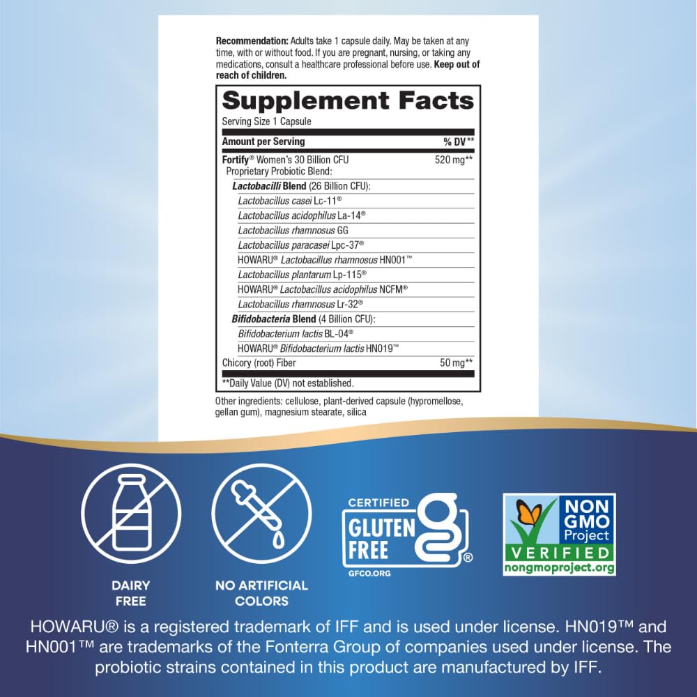 Nature's Way Fortify Daily Probiotic for Women, 30 Billion Live Cultures, 10 Strains, Prebiotics, Supports Digestive & Immune Health*, No Refrigeration Required, 30 Capsules (Packaging May Vary)