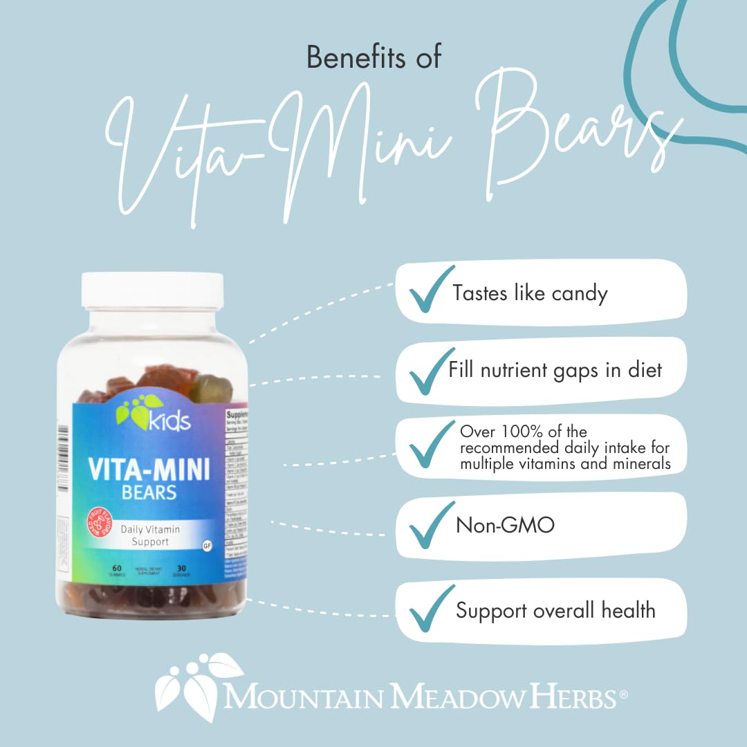 Mountain Meadow Herbs Vita-Mini Bears for Children | Multivitamin with Biotin, Folic & Pantothenic Acid, Iodin, Zinc | for Children’s Healthy Development | Fruit Gummies, 60 ct.