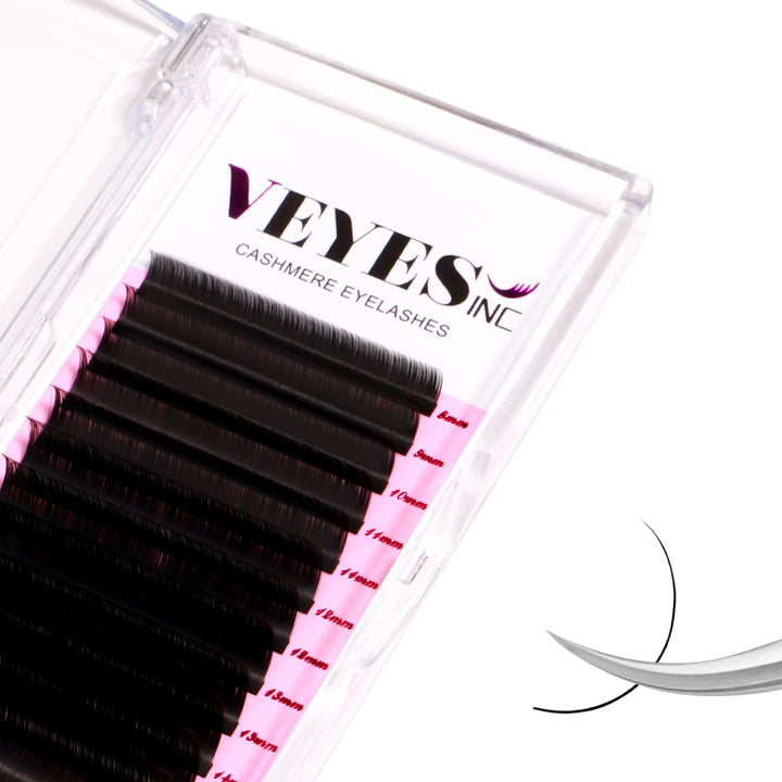 VEYES INC Cashmere Volume Lash Extensions C CC D DD LD L B J M Curl 0.03-0.20 thickness 5-25mm, Super Matte Black Individual Eyelashes Tray, Professional Supplies for Lash Techs (0.03 CC 12mm)