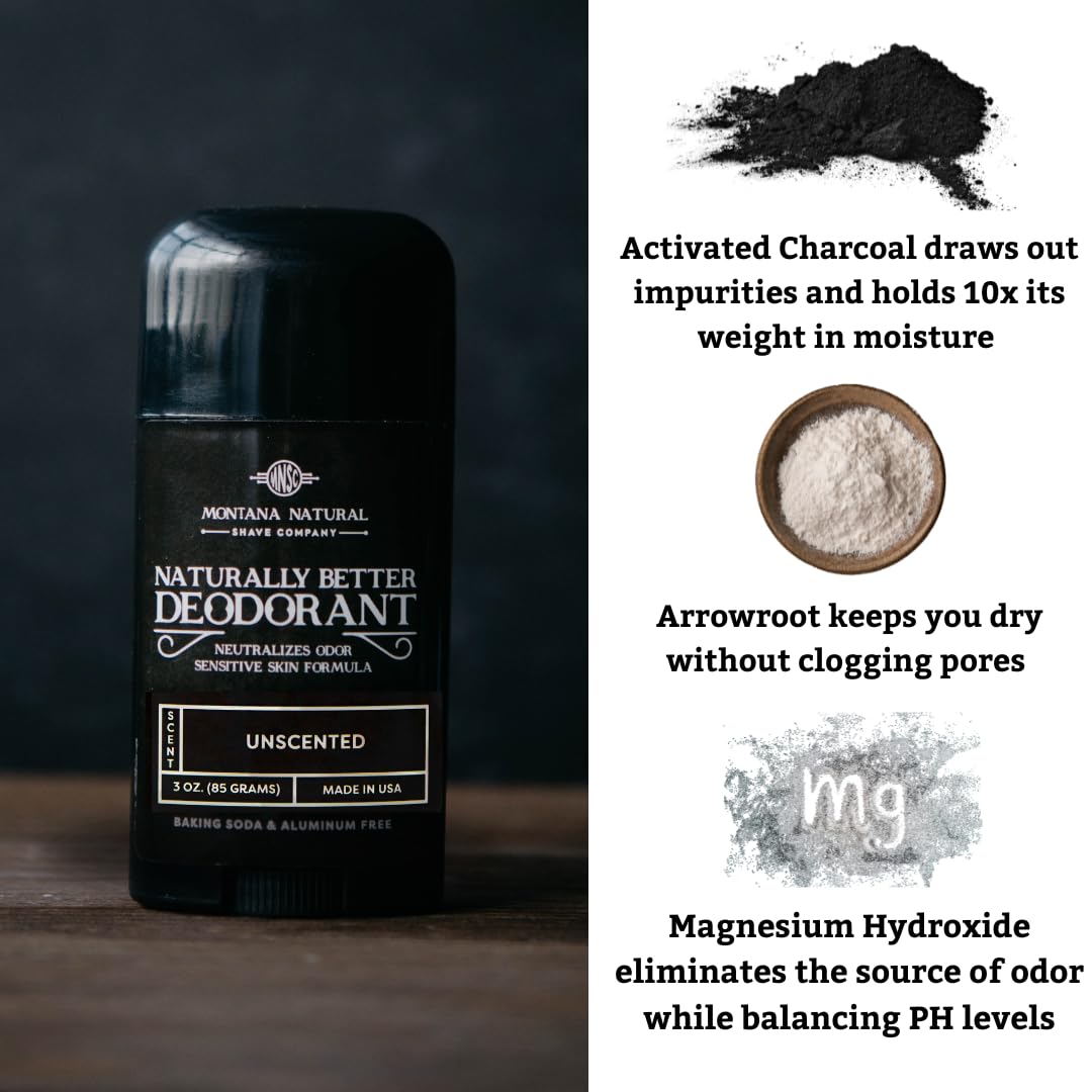 MNSC Unscented Naturally Better Deodorant - Magnesium and Activated Charcoal - Sensitive Skin Formula, Aluminum-Free, Baking Soda-Free, All-Natural, Plant-Derived, Made in USA