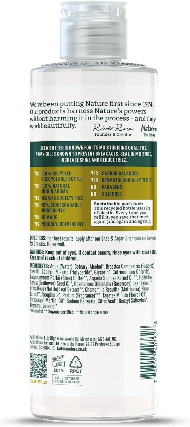 Faith in Nature Natural Conditioner - Vegan & Cruelty Free, No SLS or Parabens - 13.5 fl oz, Shea & Argan
