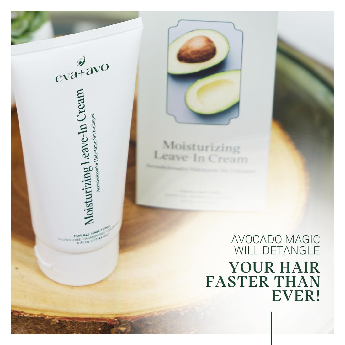 Eva + Avo Leave In Conditioner Cream, 6 Fl Oz - Hydrating Hair Treatment with Avocado and Rosemary for All Hair Types - Paraben and Sulfate-Free Leave In Hair Conditioner - 1-Pack