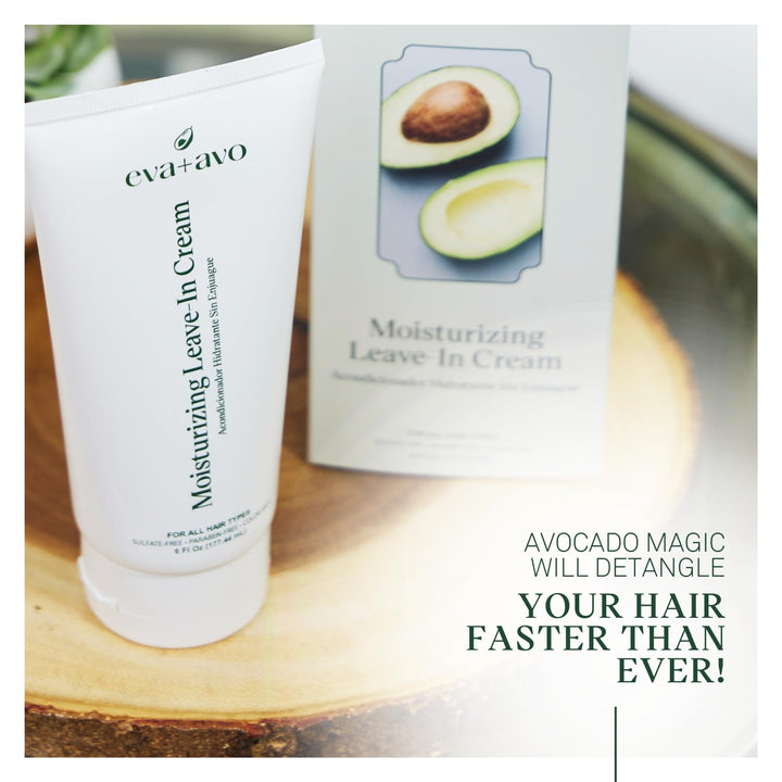 Eva + Avo Leave In Conditioner Cream, 6 Fl Oz - Hydrating Hair Treatment with Avocado and Rosemary for All Hair Types - Paraben and Sulfate-Free Leave In Hair Conditioner - 1-Pack