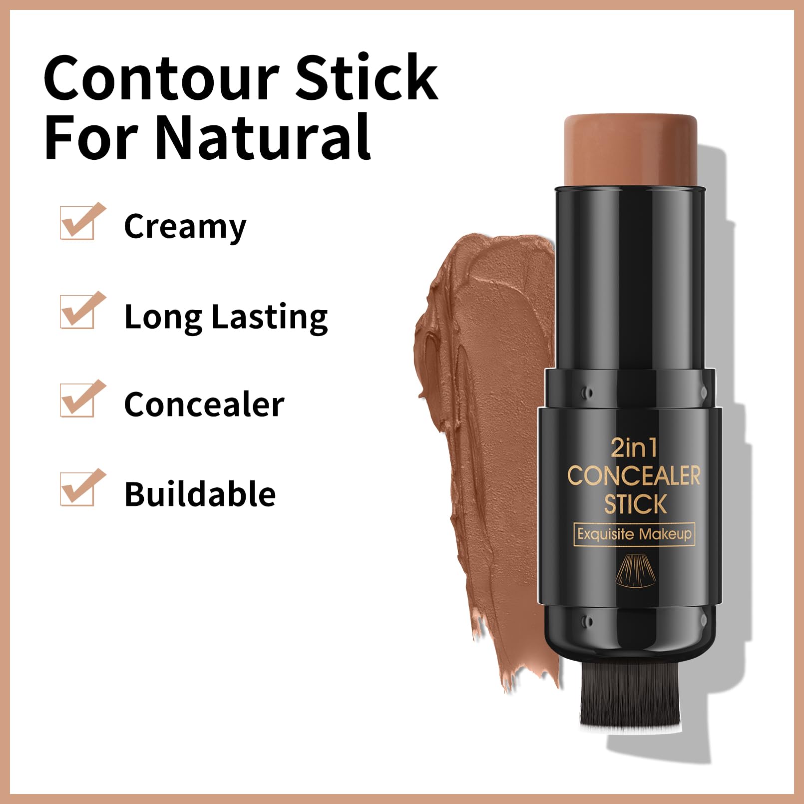 2 In 1 Cream Contour Stick Makeup with Built-In Brush, Makeup Concealer Stick for Women, Long Lasting, Waterproof, Matte (#05)