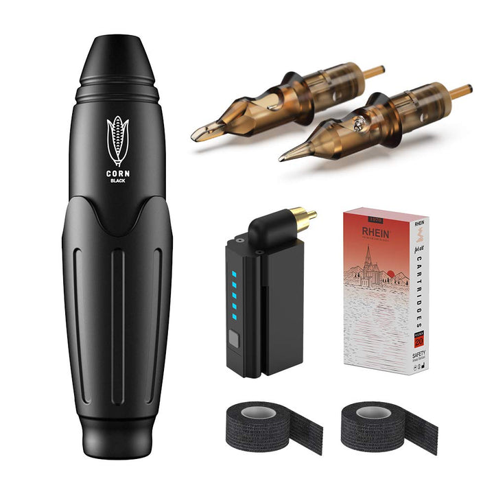 Hawink Rotary Tattoo Machine Pen Kit with Wireless Tattoo Power Supply One Tattoo Battery 20pcs Tattoo Needles Cartridge Black Tattoo Grip Tape Wrap EM136P199RCAG20-1