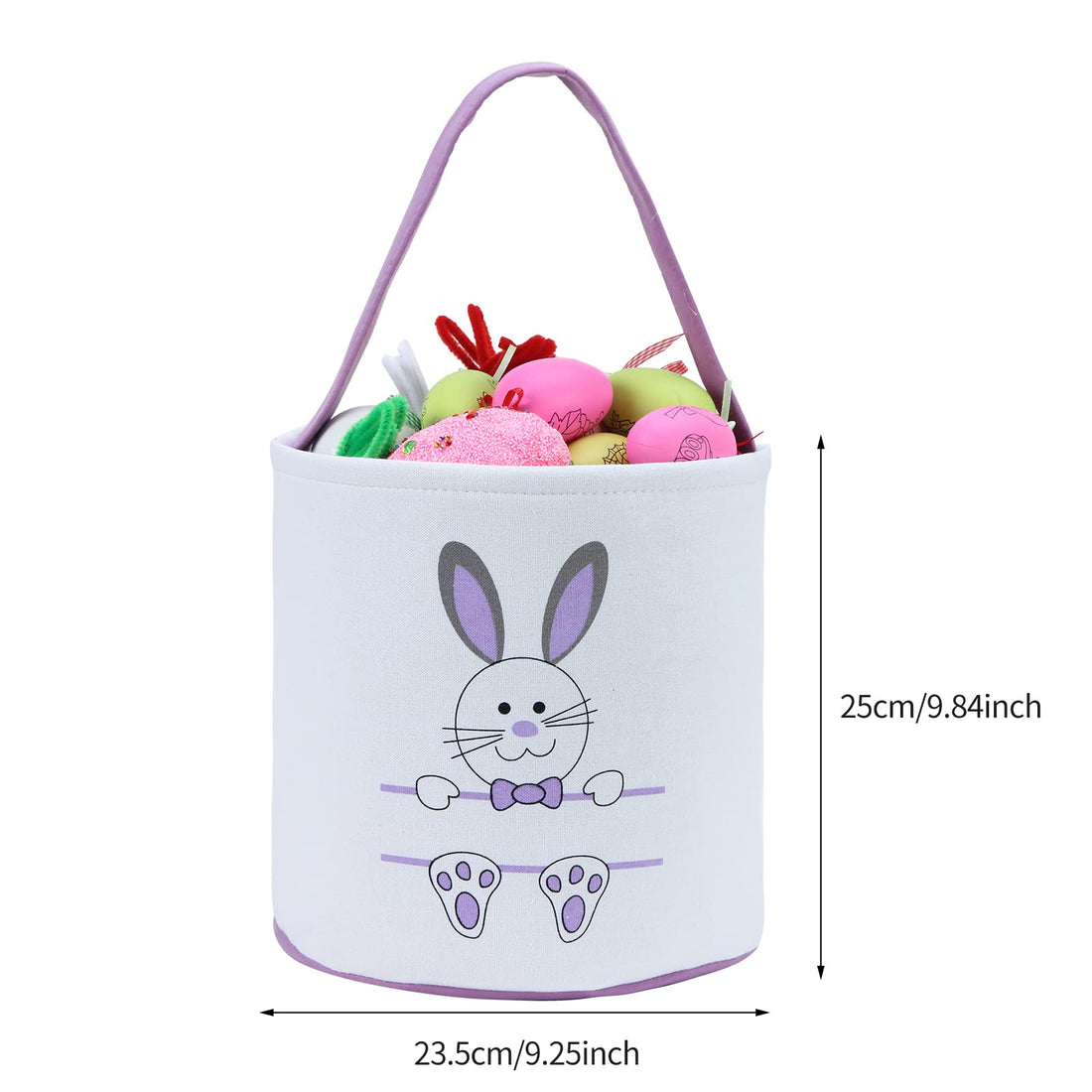 Easter Bunny Basket Egg Bags for Kids,Canvas Cotton Personalized Candy Egg Basket Rabbit Print Buckets with Fluffy Tail Gifts Bags for Easter……