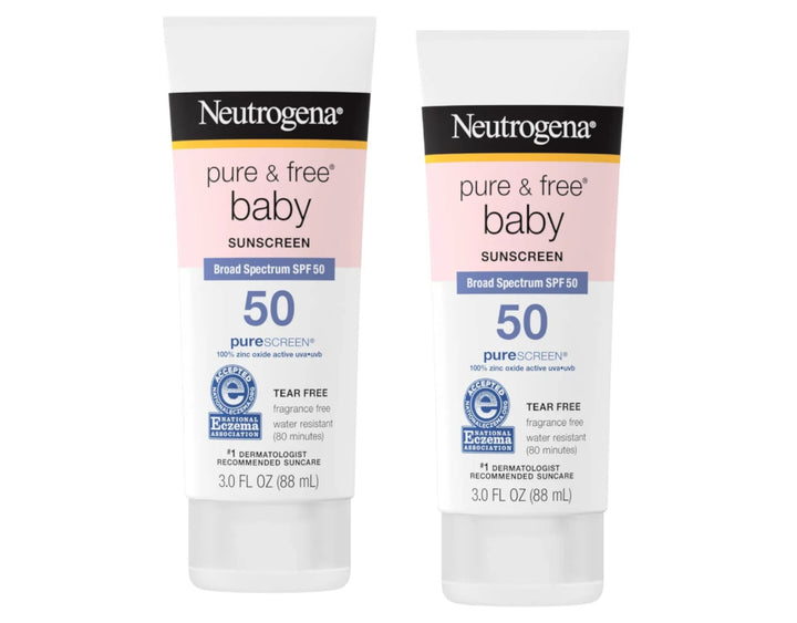 Neutrogena Pure & Baby Mineral Sunscreen Lotion with Broad Spectrum SPF 50 & Zinc Oxide, Water-Resistant, Hypoallergenic & Tear-Free Baby Sunscreen, 3 fl. oz (Pack of 2)