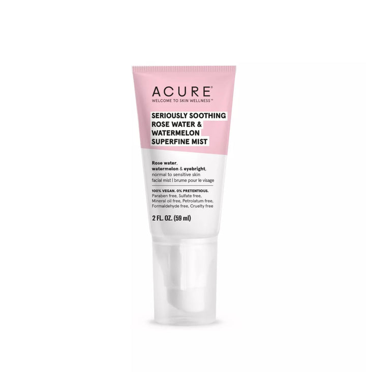 Acure Seriously Soothing Rosewater & Watermelon Superfine Mist | 100% Vegan | For Dry to Sensitive Skin | Instant Hydration & Dewy Glowing Goodness | 2 Fl Oz (ET1192)