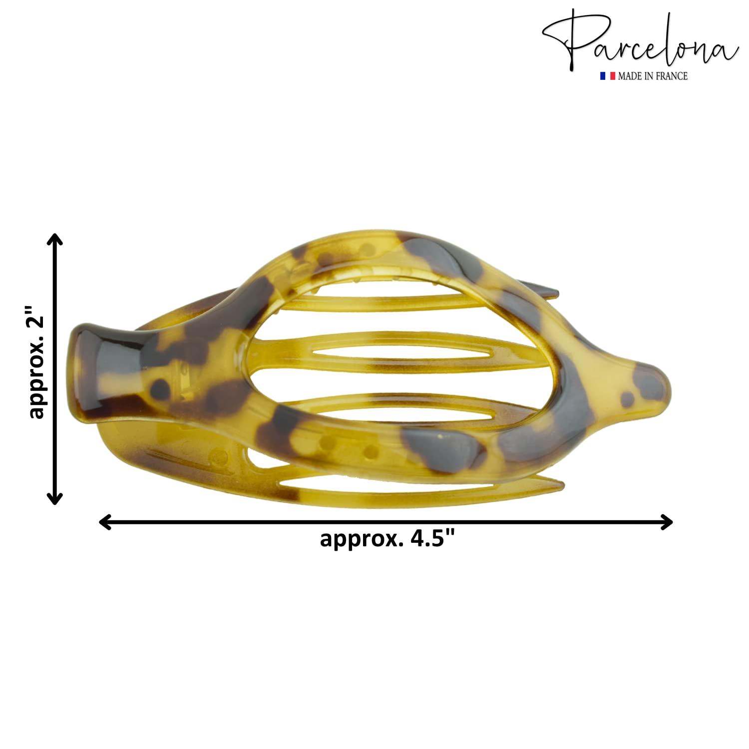 Parcelona France Wide Beak Celluloid Light Tortoise Shell Side Slide In Hair Claw Clip Clamp Clutcher (Light Shell)