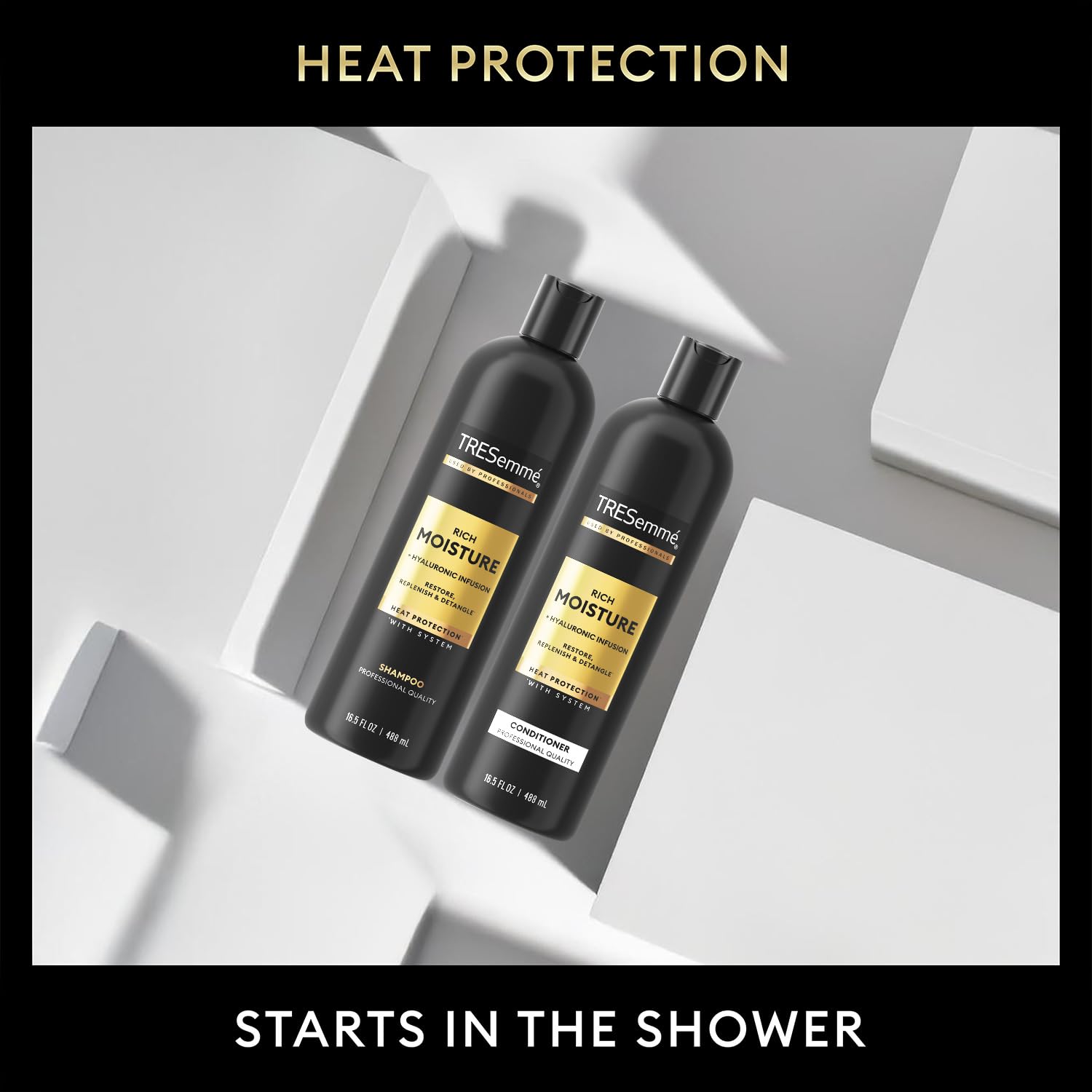 TRESemmé Shampoo and Conditioner Set, Rich Moisture with Hyaluronic Acid – Vitamin-Enriched Hair Products for Dry Hair, Curly, All Hair Types, 16.5 Oz Ea