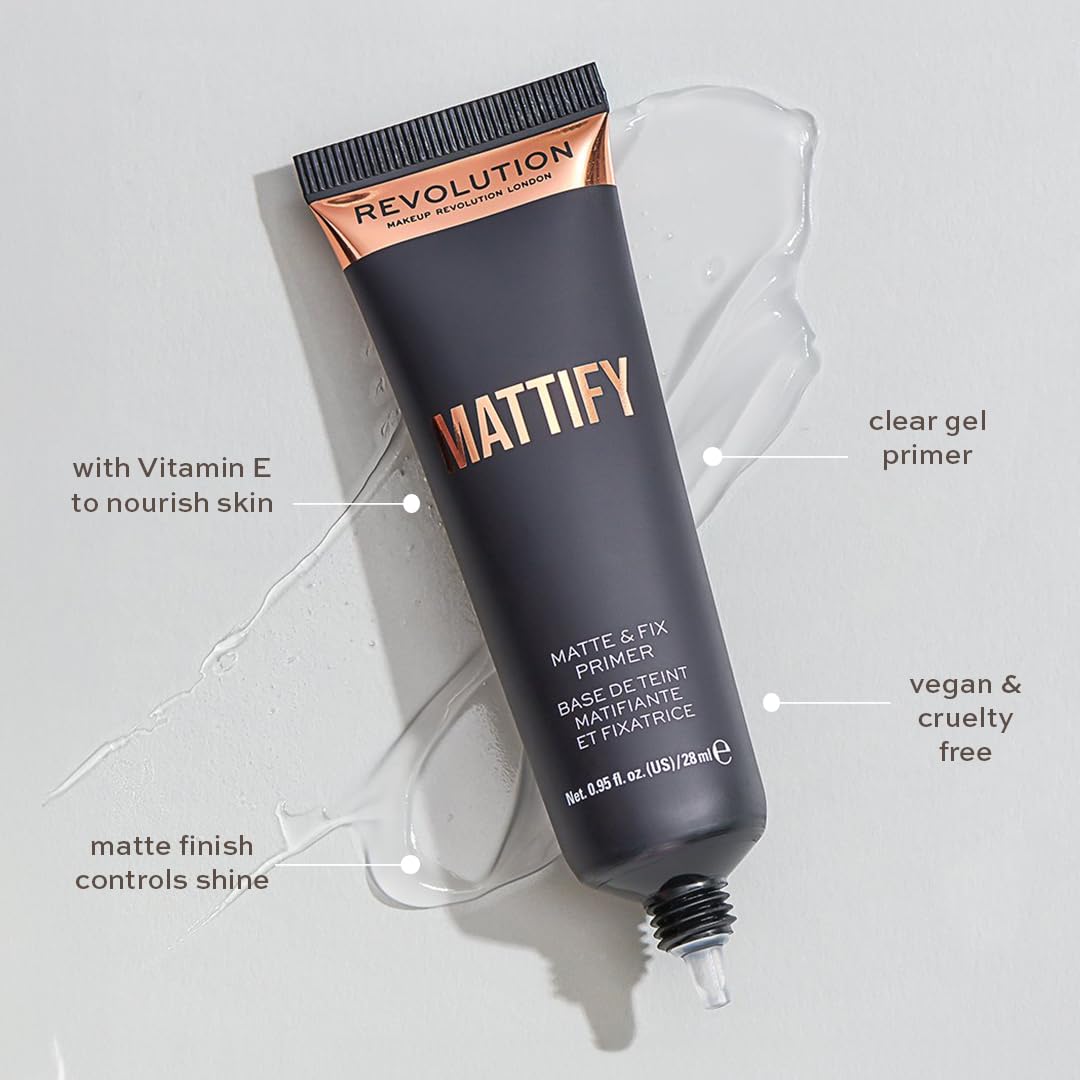 Makeup Revolution Mattify Matte and Fix Face Primer, Lightweight & Translucent Formula, for a Smooth Complexion, Vegan & Cruelty-Free, 0.94 Fl Oz
