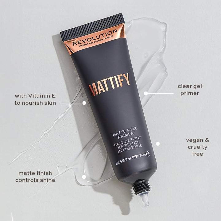 Makeup Revolution Mattify Matte and Fix Face Primer, Lightweight & Translucent Formula, for a Smooth Complexion, Vegan & Cruelty-Free, 0.94 Fl Oz