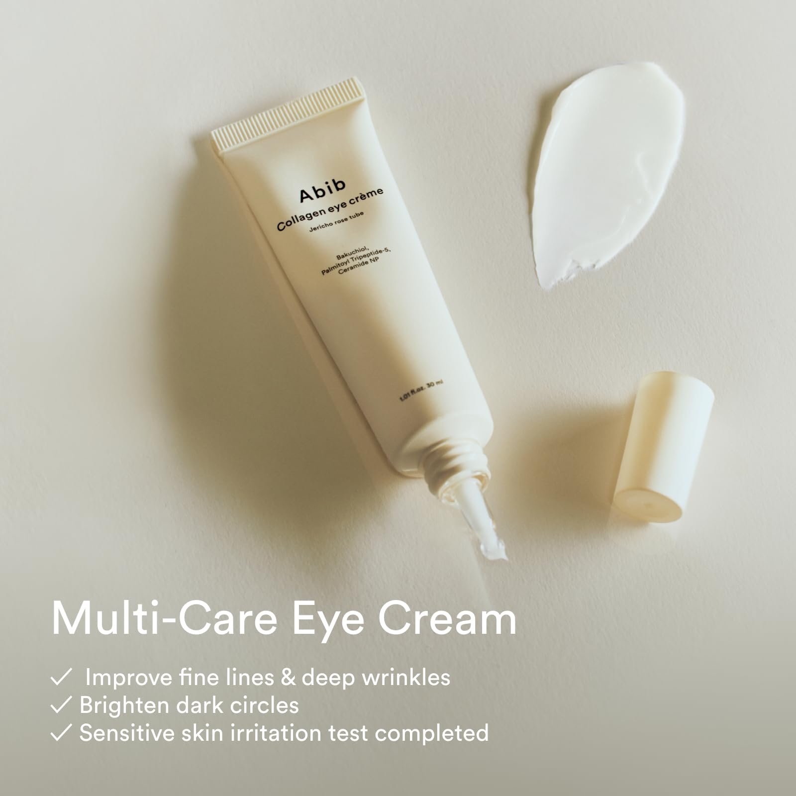 Abib Collagen Eye Crème Jericho Rose Tube for Dark Circles and Puffiness, Under Eye Fine Lines