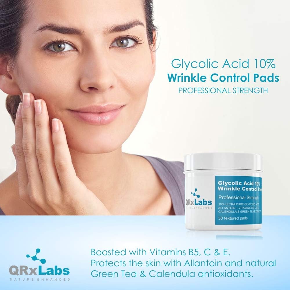 Glycolic Acid 10% Wrinkle Control Pads with 10% Ultra Pure Glycolic Acid, Allantoin, Vitamins B5, C &.