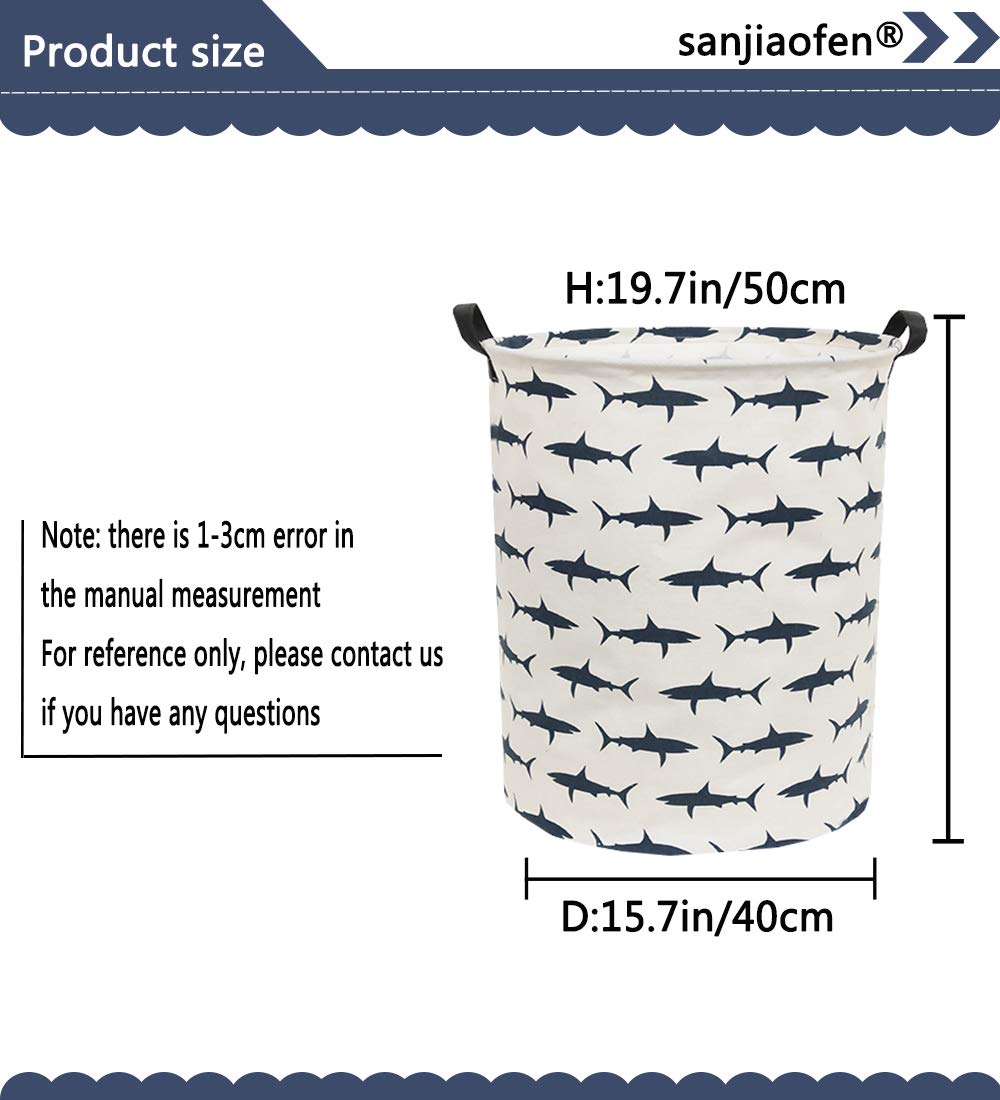 Sanjiaofen Kids Laundry Hamper,Canvas Shark Hamper Collapsible Boys Storage Baskets for Boys Room Decor,Nursery Hamper,Toy Organizer,(Shark)